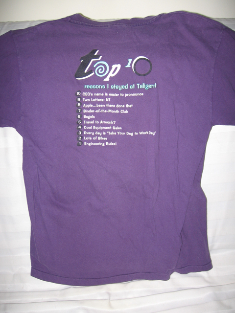 Back of Taligent shirt